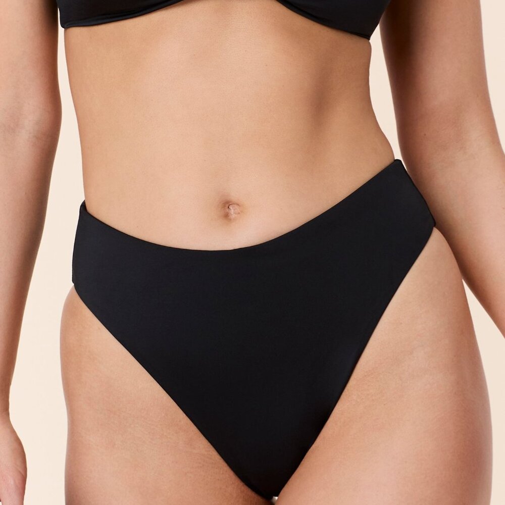 Andie The 90s High Waist Bikini Bottom - Eco Nylon - Black Size XLBLACK / XL